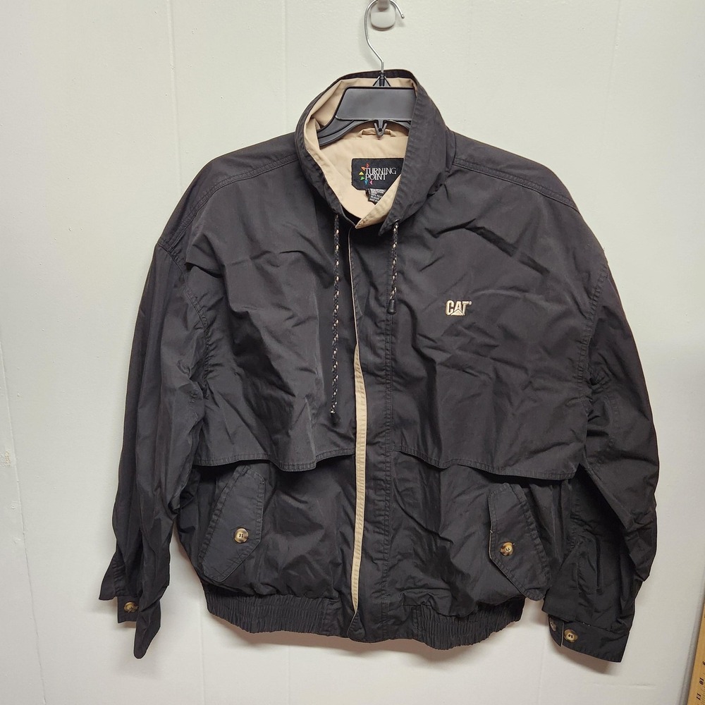 Caterpillar CAT Jacket Mens XL Black Tan Vented Workwear‎ Bomber Zip Pockets